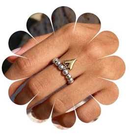 Cybche Vintage Perle Elastischen Ring Silber Perlen Gold Herz Ring Herz Fingerschmuck Für Frauen