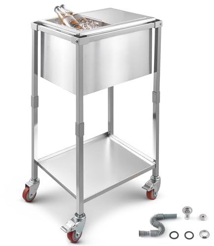VEVOR Carrello Frigo con Ruote, 510 x 360 x 970 mm, Contenitore per Ghiaccio in Acciaio Inox su Ruote, Carrello Frigo da Esterno da 28 Litri con Ripiano, per Patio, Cortile, Bar per Feste