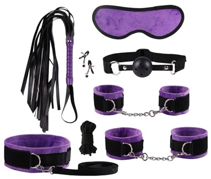 Kutocesy Fesseln Sexspielzeug Für Paare 8-teiliges BDSM Set Verstellbares Bondage Handfesseln Zubehör Für Rollenspiele Im Schlafzimmer (Purple)
