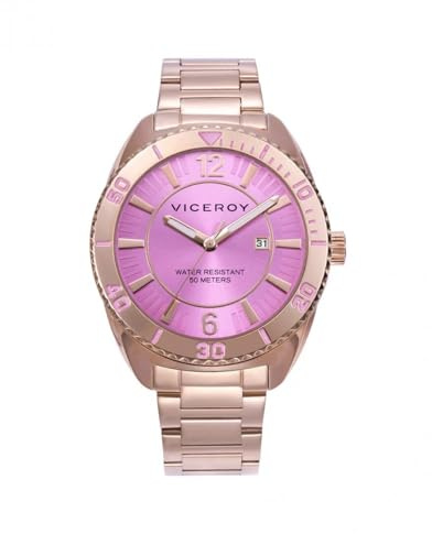 Viceroy Reloj Mujer 401290-75 – Caja y Brazalete de Acero Rosado, Esfera Rosa con Calendario, Movimiento de Cuarzo, 38mm, 5 ATM