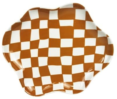 BoBoBn Assiette en céramique à Motif Damier européen, Vaisselle irrégulière à Carreaux Noirs et Blancs, Service de Table, Assiettes et Plats(Orange)