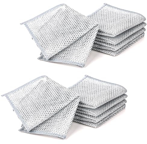 Sharelove 10 Pcs 20x20 cm Double Layer Wire Dishwashing Cloths, Practical Non Scratch Stainless Steel Dish Cloths, Portability Multifunctional Wire Dishcloth Rag for Kitchen Dish Cookware