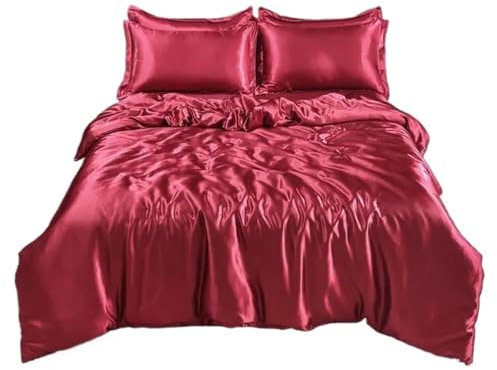 ZGCrumphant Satin-Seidenbettwäsche-Set mit Bettbezug, Bettlaken, Kissenbezügen, Fester Einzel-, Doppel- und Paar-Kissenbezug, Bettlaken(Color K,200x230cm 4 pcs Set)