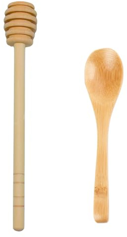 fKiZanthene Wooden Honey Spoon and Dipper Stick Set, 15cm Premium Tools for Drizzling Honey, Jam, Syrup in Family Kitchen