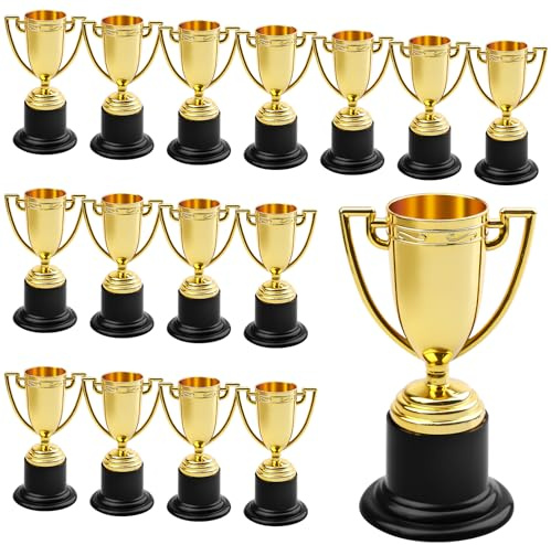 Coppa Trofeo GOEDCH 16 Pezzi: Mini Trofei per Bambini, Mini Trofeo Oro, Mini Trofei Vincitori in Plastica per Compleanni dei Bambini, Mini Trofei per Classi, Scuole, Ricompense, Accessori