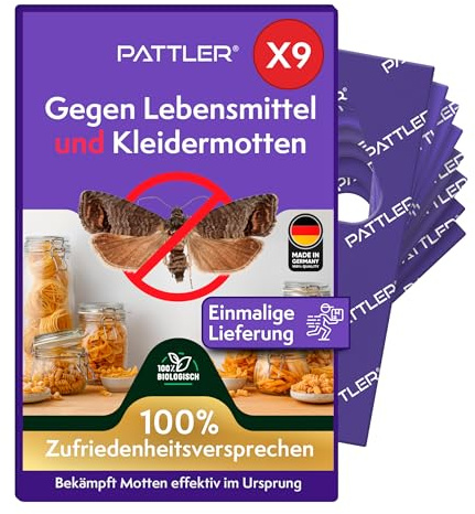 PATTLER® Schlupfwespen gegen Lebensmittelmotten und Kleidermotten - 9 Karten à 1 Lieferung - Effektiv Motten bekämpfen - Alternative zur Mottenfalle, Mottenspray, Pheromonfalle