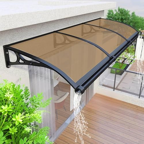 Außentürvordach für Balkon, Polycarbonat, transparent, Dachfenster, Garteneingang, Hellbraun (120 x 360 cm)