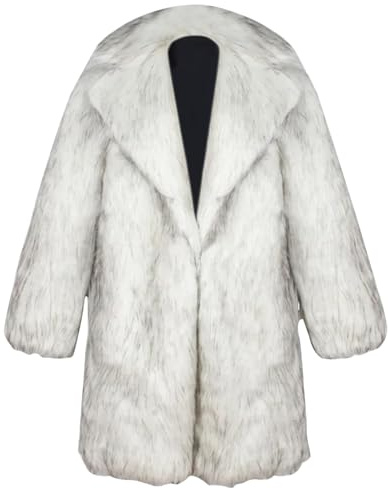 Hperu Herr pälsrock tjock nedfällbar krage lång fuskpäls kappa varm cardigan mode herr fuskpäls för vinter hippie disco, Vit grå, L-XL