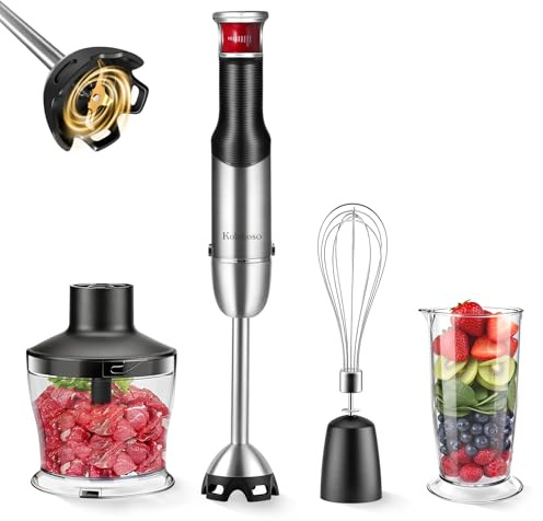 Kolohoso 1500W Stabmixer, 4-in-1 Pürierstab, Stufenlos Geschwindigkeitseinstellung Hand Blender Mit Schneebesen, 500-ml-Zerkleinerer und 700-ml-Messbecher, zur Zubereitung von Babynahrung und Soßen
