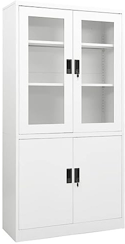 KKHOMEI Armadietto in Acciaio, Armadio Ufficio, Mobiletto Multiuso, Armadio da Ufficio in Vetro Temperato, Mobile con Serratura, per Studio Soggiorno, Bianco