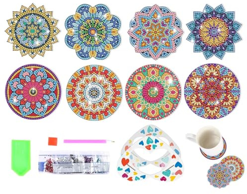 Diamantmålarunderlägg - 8st DIY Diamond Painting Coasters Set | Coaster Diamond Art Kits med hållare för vuxna barn nybörjare Art Craft Supplies