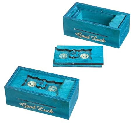 Philos 5527 - Puzzle Spiel Griechische Geheimbox, türkis, Rätselbox, Geschenkbox, Puzzlebox, Trickspiel aus Holz