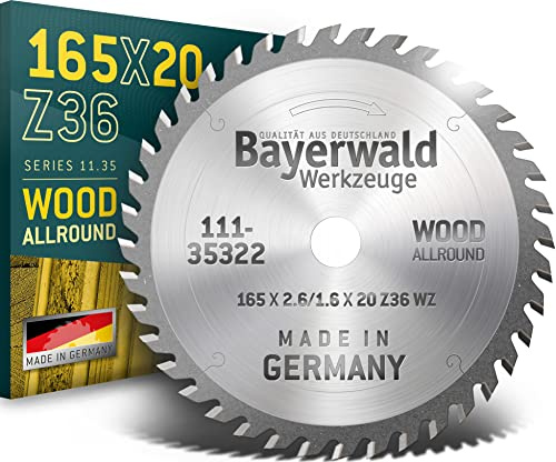 Bayerwald - HM Handkreissägeblatt für Holz - Ø 165 mm x 2,6 mm x 20 mm | Wechselzahn (36 Zähne/fein) | ohne Nebenlöcher