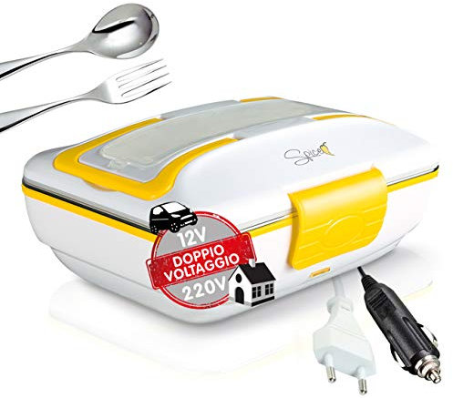 SPICE Amarillo Inox Trio PLUS Scaldavivande portatile Lunch Box Doppio Voltaggio Double Voltage 220V - 12V con vaschetta estraibile in acciaio inox 40 W coperchio con guarnizione