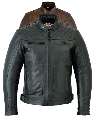 Texpeed Motorrad lederjacke herren mit protektoren - Leder mit Rautensteppung - Motorrad Mit Original Biker Rüstung (EN 1621-1) Schutz Schwarz - 3XL