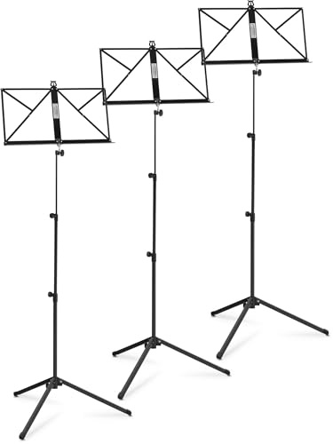 Classic Cantabile Notenständer Medium 3x Set - mittelschwere Ausführung - robuste Klemmschrauben - mit Haltebügel an der Auflageflächen - rutschfeste Gummifüße - Aufstellhöhe: 65-130 cm - Schwarz