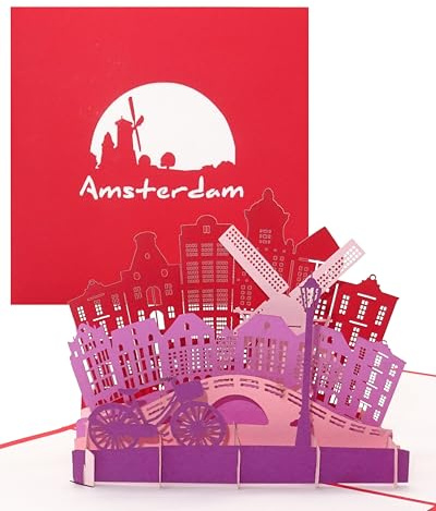Pop Up Karte Amsterdam - Panorama – 3D Grußkarte als Souvenir, kleines Geschenk & Geburtstagskarte – Dekoration, Gutschein, Deko & Reisegutschein Holland & Amsterdam