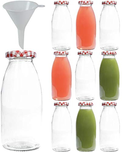 mikke| 10 Glasflaschen 250 ml, Flasche mit Schraubverschluss inkl. Trichter