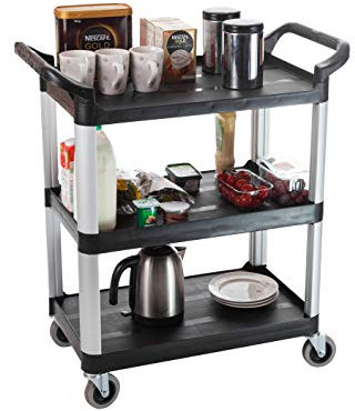 The Workplace Depot 3-Tier Catering Trolley, Durable Polypropylene, Smooth Non-Marking Wheels, Easy Clean, Compact for Kitchens, Restaurants & Hospitals