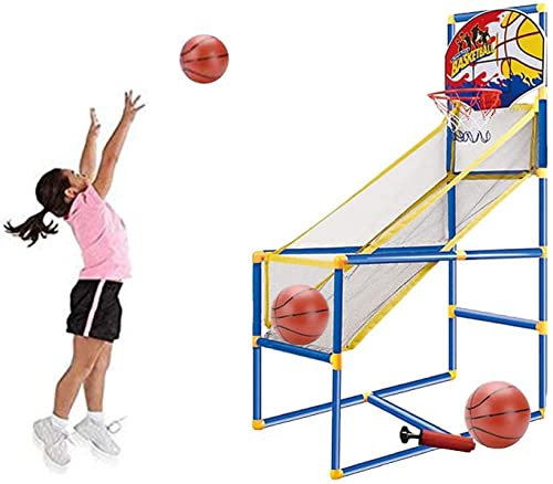 Kidoloop 2-in-1 Basketball Hoop Arcade Game for Kids (122 cm) Wall Mounted Baketball Hoop with 2 Basket Balls & Air Pump, Easy Assemble - Family Party Sports Activity Set for Children 3+ Years