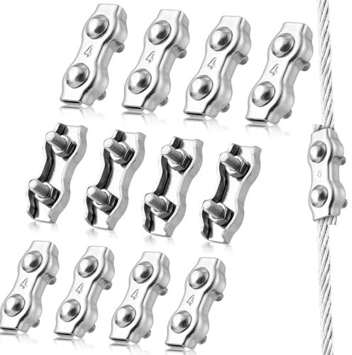 12 Pcs Seilklemme 304 Edelstahl Duplex Drahtseilklemme Klemme 4mm Marine Grade