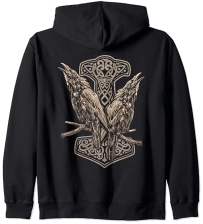 NORDISCHE MYTHOLOGIE ODINS RABEN HUGIN UND MUNIN THOR HAMMER Kapuzenjacke