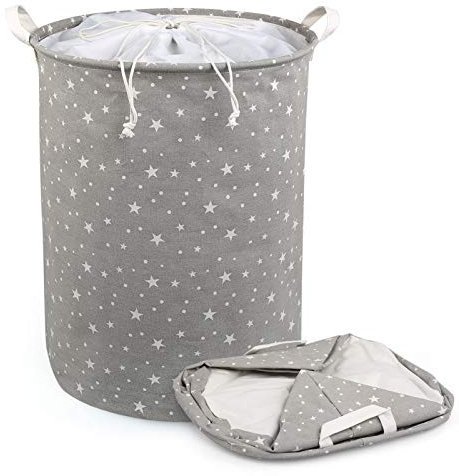 JoyPlus Cesto Portabiancheria, Cesto Biancheria Sporca Pieghevole in Tela con Maniglia e Chiusura a Coulisse, Cesta Panni Sporchi e Cesta Giochi Bambini per Dormitori, Camera da Letto, Bagno (Stella)
