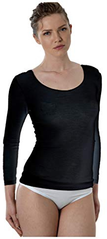 EMMEBIVI Canottiera Donna Manica Lunga in Lana E Seta Capo Realizzato in Lana Merino Extra Fine. Disponibile nei Colori Bianco e Nero.