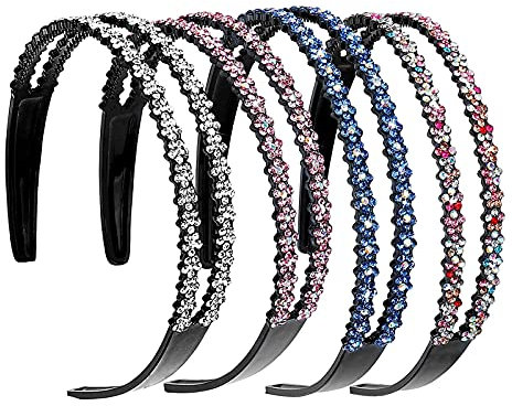 Modische Haarreife,4 Stück Strass Haarband Doppel Kristall Seite Hard Headbands Rutschfestes Zahn-Haarband Elegant Haarschmuck Stirnband für Damen Mädchen