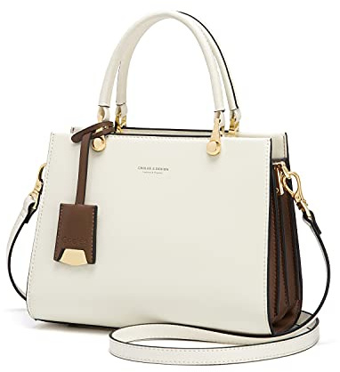 Cnoles Handbags For Women Fashion Leather Tote Shoulder Bags Ladies Handle Satchel Purse White