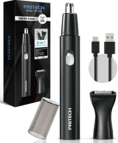 Pritech Tondeuse à Nez pour Hommes et Femmes, Rechargeable, Portable avec Tondeuse à Oreilles, Lavable Ipx5 Tondeuse à Oreilles et à Nez