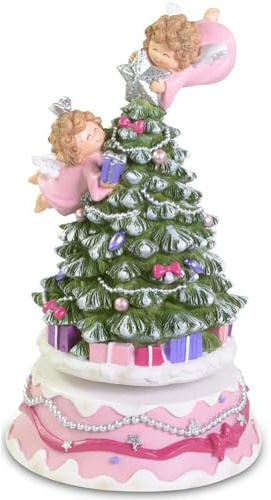 Riffelmacher Spieluhr Weihnachtsbaum mit Engeln 18cm 74866 - Rosa/Mehrfarbig - Spieldose Kinder Weihnachten Nikolaus Melodie
