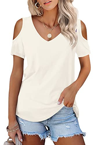 Beluring Tops for Women Uk Sexy Vneck Off The Shoulder Tunic Shirts Cream Size 12 14