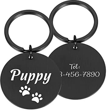 Haustier-ID-Tags Kundenspezifischer Name Adresse Haustier-Erkennungsmarken Katzenhalsband Haustier-ID-Erkennungsmarken Halsbänder Edelstahl-Katzenmarken-Zubehör,schwarz,L 30x30mm