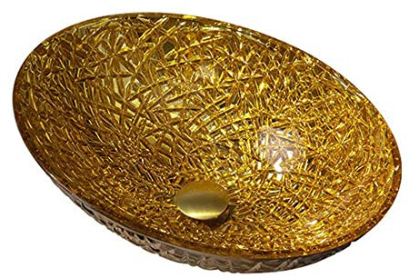 SXLSZ Aufsatzwaschbecken Waschschale oval handwaschbecken klein g?ste wc mit Ablaufventil waschtrog waschtischplatte für aufsatzwaschbecken-Gold_ohne Wasserhahn