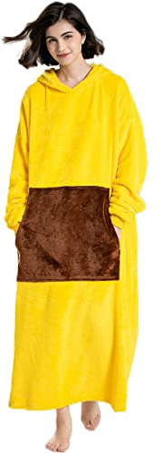 Tragbare Decke Sweatshirt für Damen Oversized Decken Hoodie mit ärmeln und Kapuze Pyjama Weich Warm Bequem Kuscheldecke mit Tasche Geeignet Kapuzenpullover für Erwachsene, Herren, Frauen (Gelb)
