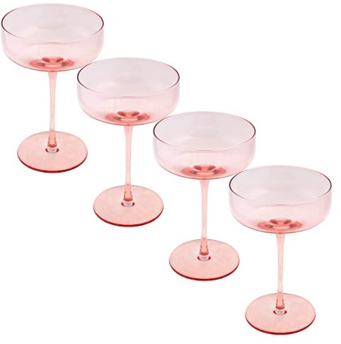 Karma Mid Century Champagne Coupe, Four Pack Set, Blush
