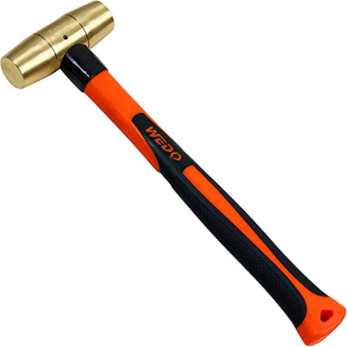 WEDO Messinghämmer 900g, Schonhammer mit Fiberglasgriff, Vorschlaghämmer, Hammerkopf aus Messing, korrosionsbeständig DIN Norm, 350mm Länge
