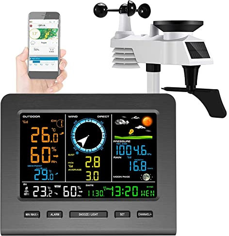 Estación meteorológica inalámbrica, Estación meteorológica WiFI digital con sensor inalámbrico 8 en 1, Velocidad del viento, Dirección del viento, Lluvia, Temperatura, Humedad, Barométrica, Iluminanci