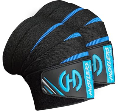 Hustlers Only Rodilleras Elásticas 78” para Levantamiento de Pesas – Soporte y Estabilidad Articular, Correas para Powerlifting, Sentadillas, Prensa de Piernas y Culturismo (Azul/Negro)