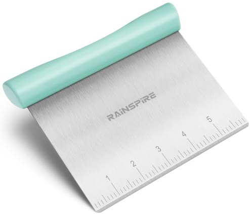 Upgraded 304 Stainless Steel Multi-Purpose Bench Scraper with Measurement Marks, Dishwasher Safe, Dough Cutter for Pizza, Bread and Cookie Dough Vegetable Chopper, Baking Supplies, Mint Green