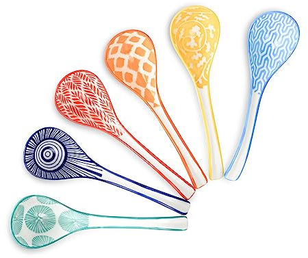 Selamica Asiatische chinesische Suppenlöffel aus Keramik, 6 Stück, 16 cm Ramenlöffel, japanische Suppenlöffel für Müsli, Eintöpfe, Nudeln