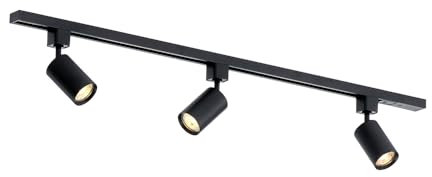 Qub FOCUS III – Foco de 3 luces – Sistema de rieles para iluminación interior, juego completo con 3 focos para bombillas GU10 y 1 riel de 1 m – Negro