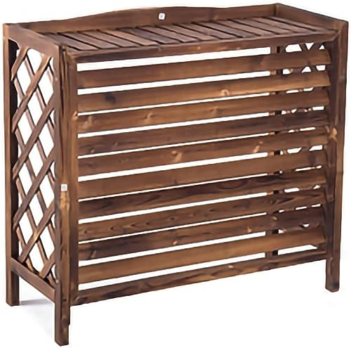 MAXCBD Wooden Air Conditioner Cover Rainproof Sunscreen Air Conditioner Rack, Solid Wood Air Conditioner Cover, Outdoor Plant Storage Room, Lattice Wooden Air Conditioner Cover Shutter