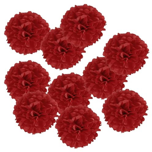 PATIKIL 10 Fazzoletto Pom Pom Fiori, 18pz Carta Fiore Palla per Matrimonio Sposa Doccia Compleanno Addio Nubilato Festa Sfondo Decorazione, Rosso