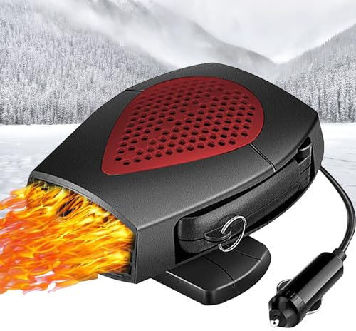 WANYIG Calefactor Coche Mechero Portátil 12V 150W Calentador Coche 2 en 1 Calefacción y Ventilador de Refrigeración Rotación 360° (Negro + Rojo)