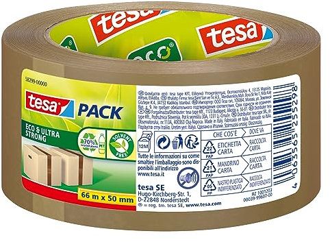 tesapack nastro adesivo per pacchi eco & ultra strong - Nastro adesivo marrone in materiale riprocessato - Nastro extra forte per pacchi pesanti fino a 30 kg - 1 rotolo da 50 m x 50 mm