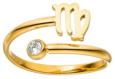 Purelei® Sternzeichen Ring Jungfrau (Gold) – Wasserfester Damenring aus langlebigem Edelstahl – Verstellbare Ringe von Größe 50 bis 60 – Modeschmuck für deinen individuellen Look