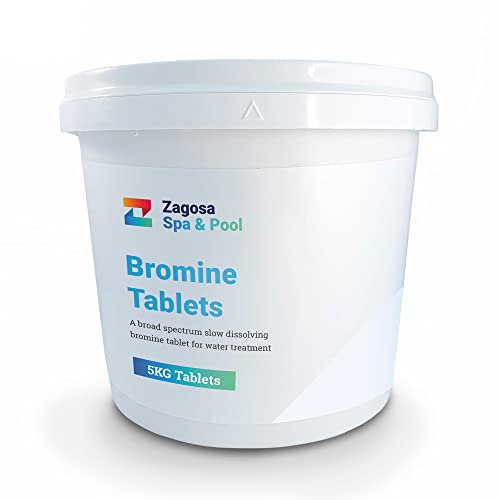 Zagosa Bromine Tablets 5kg – Primary Disinfectant for Spa, Pool, Hot Tub, Jacuzzi, Inflatable Spa, Whirlpool, Slow-Release Water Sanitiser Effective in Hot & Cold Water for Consistent Disinfection.