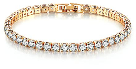 fdsmall Armbänder für Frauen Teen Mädchen 14K Weißgold überzogene Armbänder 4MM Cubic Zirkonia zierliche Tennis Armbänder Fußkettchen Klassische Armbänder Ästhetischer Schmuck für Chrismats (Gold)